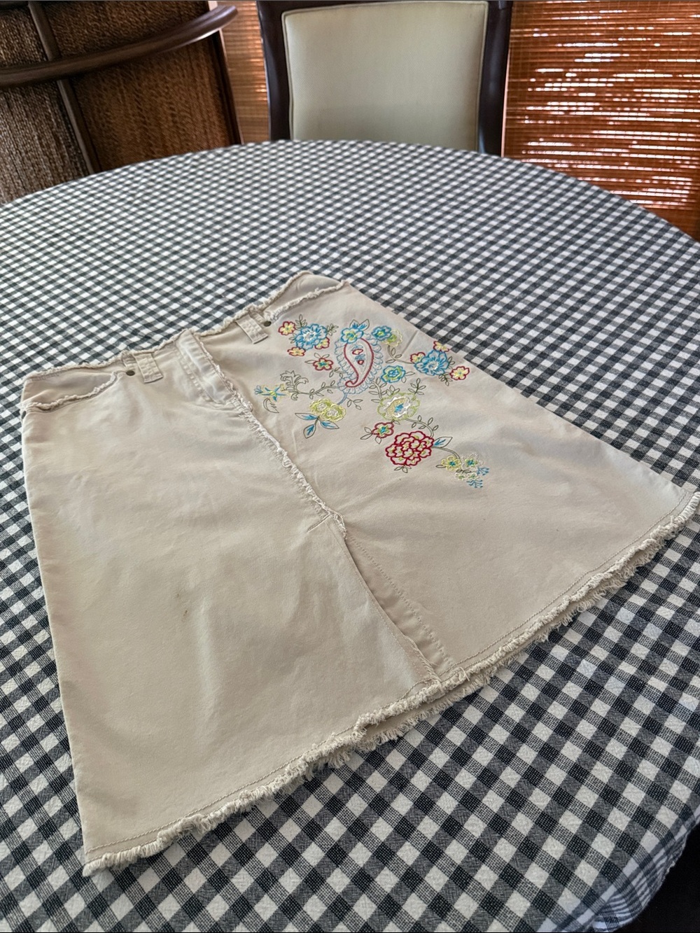 Cream Embroidered A-Line Skirt